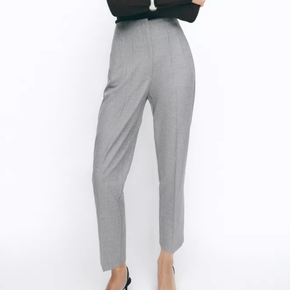 High-Waist Slim Dress Pants - Light Gray